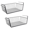 GoHooked black metal wire undershelf storage basket, pack of 2. Features open grid design and hanging arms.