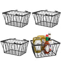 GoHooked black metal wire storage basket with handles, open design, pack of 4