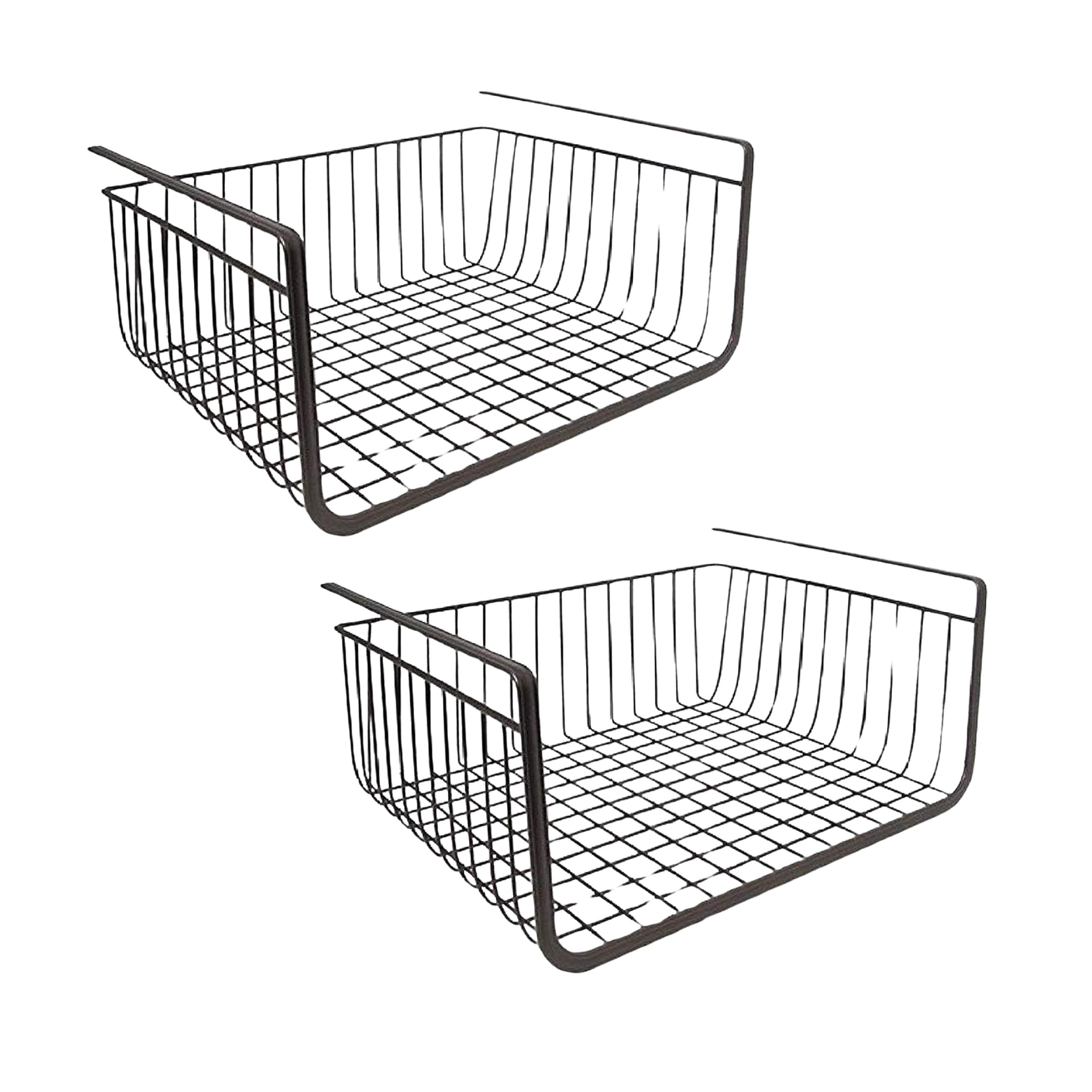 GoHooked black cast iron under shelf storage basket with open grid design. Pack of 2.