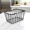 GoHooked black wire storage basket with handles, featuring a decorative twisted design and open top for easy access.