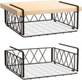 GoHooked black wire under shelf basket with diamond pattern sides, 2 pack, for kitchen pantry storage.