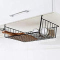 GoHooked black wire under shelf basket for kitchen storage, holding cutting board and jars.
