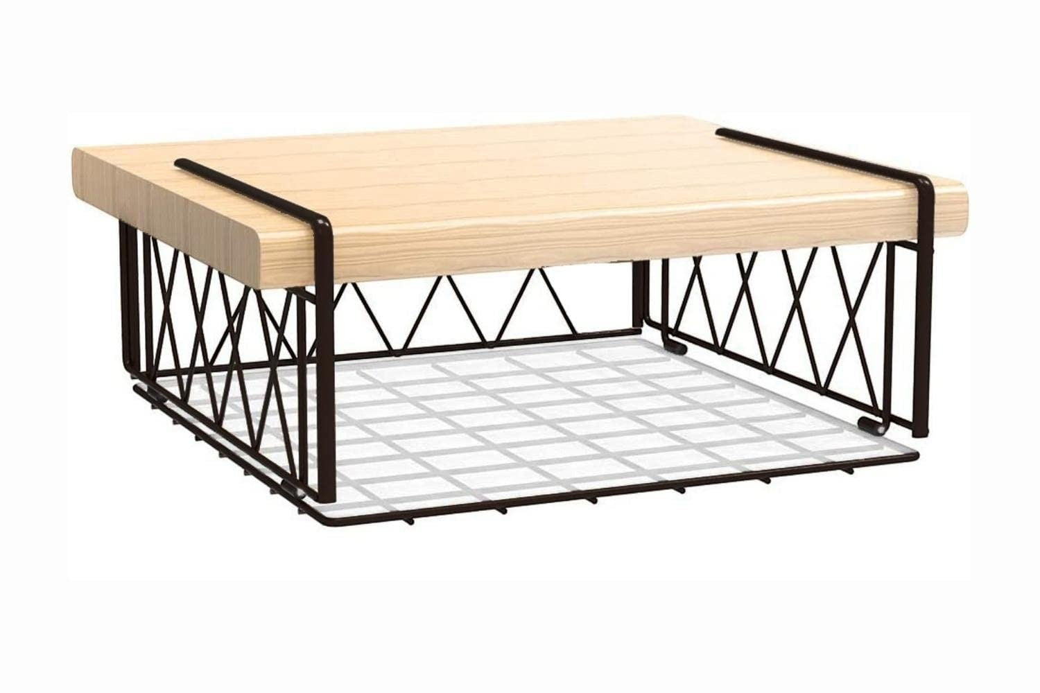 GoHooked black wire under shelf basket with a light wood top, perfect for kitchen or pantry organization.