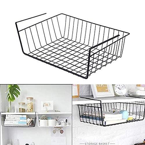 GoHooked black wire under shelf basket, 16 inch metal rack for cabinet storage. Space saving organizer.