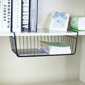 GoHooked black wire under shelf basket, 16 inch metal storage rack for cabinets, holds tablet and books.