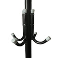 GoHooked black wrought iron 3-tier coat rack with 12 hooks and white end caps.