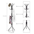 Go Hooked black wrought iron 3-tier coat rack with 12 hooks and end caps. Holds hats, coats, scarves, and bags.