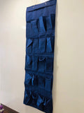 GoHooked blue non-woven fabric 20-pocket over-the-door organizer for shoes and accessories.