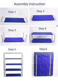 GoHooked blue 6-tier metal and non-woven fabric shoe rack with zippered cover, easy assembly stand.
