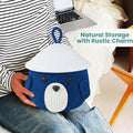 Go Hooked royal blue cotton rope storage basket with lid, featuring a cute animal face design for kids' nursery organization.