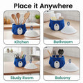 Go Hooked royal blue cotton rope storage basket with a cute animal face and lid, perfect for kids' toys or nursery essentials.
