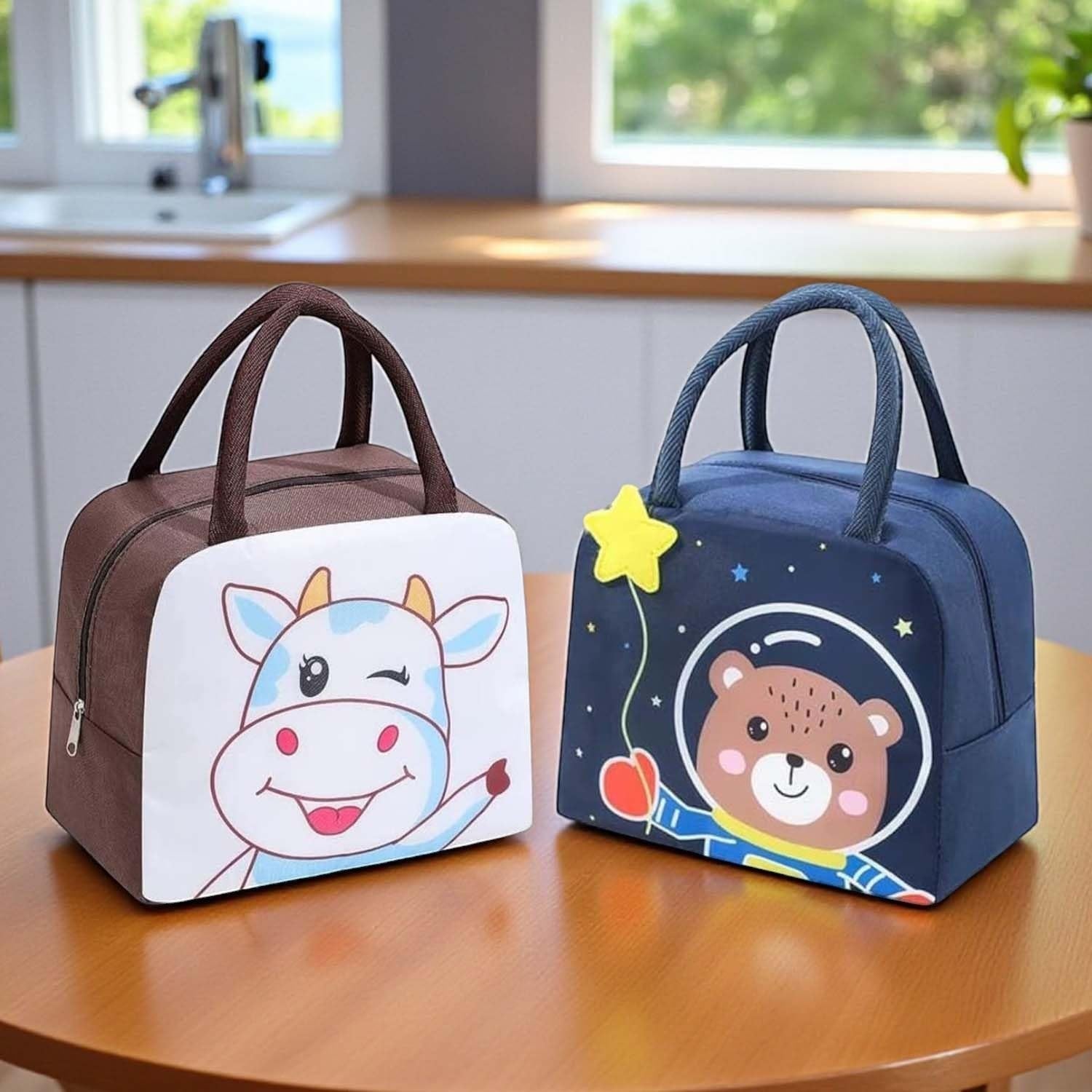 Go Hooked blue thermal insulated Oxford cloth lunch bag with cute cartoon bear astronaut design