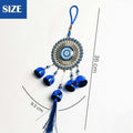 GoHooked blue glass evil eye wind chime with 5 bells and tassel, 35cm length, for home protection and good luck.