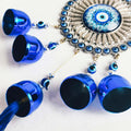 GoHooked blue glass evil eye wind chime with 5 bells and tassel, believed to ward off negative energy.