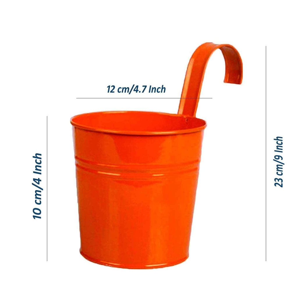 GoHooked blue metal hanging planter pot with rust-resistant feature, ideal for balconies and railings.