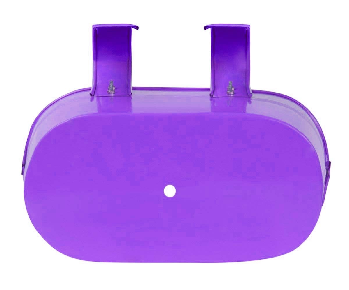 GoHooked blue oval metal hanging planter, 12 inch, with railing hooks.