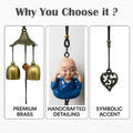 GoHooked blue monk figurine wind chime with brass bells, metal, for positive energy and home decor.