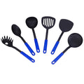 Go Hooked Cookware Plastic Spatula for Non Stick Premium Slotted Set of 6 Heat-Resistant Spoon Easy Design to Clean, Heat Resistant Plastic Spatulas Home Kitchen Tools for Cooking (Blue)