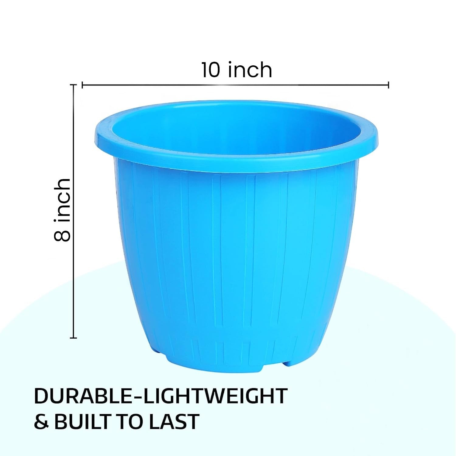 GoHooked 10-inch blue plastic flower pot, lightweight and durable for indoor/outdoor gardening.