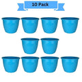 Go Hooked blue plastic Duro flower pots, 10 inch, pack of 10. Lightweight, durable, and modern design for indoor/outdoor gardening.