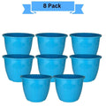 GoHooked 8 Pack blue plastic Duro flower pots, 10 inch, lightweight and durable for indoor/outdoor gardening.