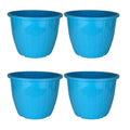 GoHooked blue plastic Duro flower pots, 10-inch, pack of 4. Lightweight, durable, and modern design for indoor/outdoor gardening.