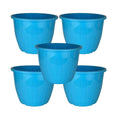 Go Hooked blue plastic Duro flower pots, 10 inch, pack of 5. Lightweight, durable planters for indoor/outdoor gardening.