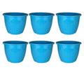 GoHooked blue plastic Duro flower pots, 10-inch, pack of 6. Lightweight and durable for indoor/outdoor gardening.