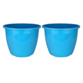 GoHooked blue plastic flower pots, pack of 2, 9.5 inch diameter, 8 inch height, for indoor/outdoor gardening and home decor.