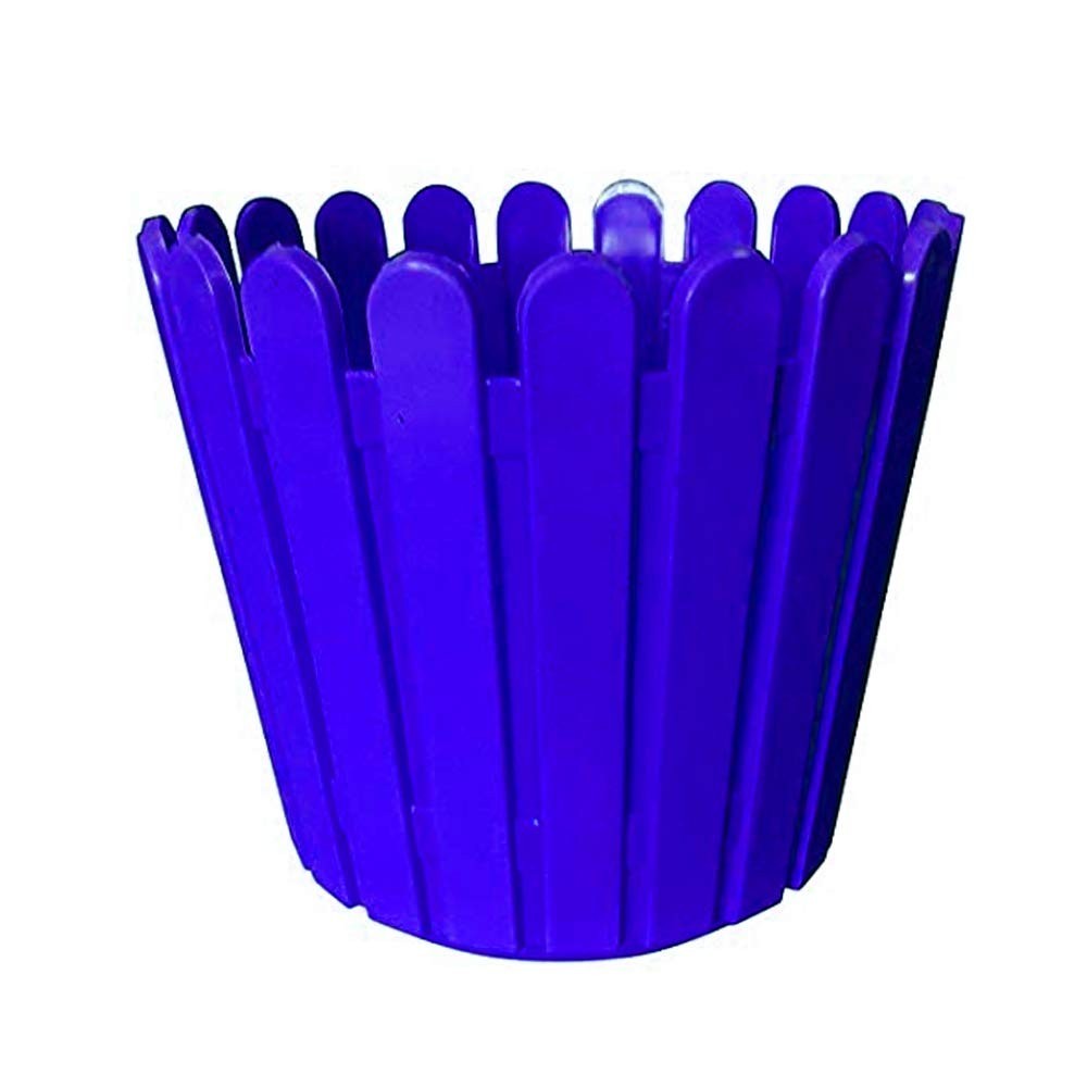 Go Hooked blue plastic garden fence pot, 11 inch diameter, perfect for indoor or outdoor plants.