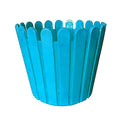 GoHooked blue plastic garden fence pot, 11 inch round planter with picket fence design, ideal for indoor/outdoor use.