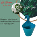GoHooked blue plastic hanging planter, 22 cm diameter, 17 cm height, ideal for vertical gardens and balconies.