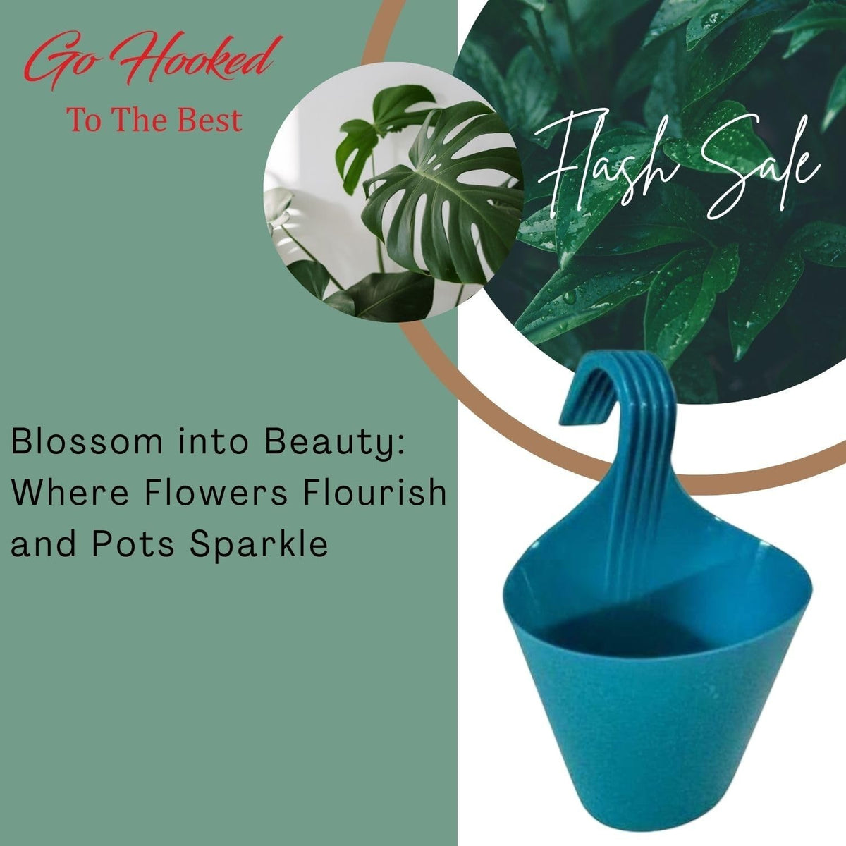 GoHooked blue plastic hanging planter, 22 cm diameter, 17 cm height, ideal for vertical gardens and balconies.
