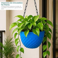 GoHooked blue plastic hanging planter with metal chain, diamond pattern, 8.5 inch diameter