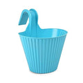GoHooked blue plastic hanging planter with a hook for railings, balconies, or patios. Set of 3.