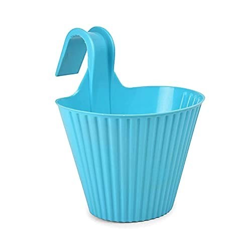 GoHooked blue plastic hanging planter with a hook for railings, balconies, or patios. Set of 3.