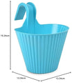 GoHooked blue plastic hanging planter pot with double hooks, ideal for balconies and railings.