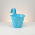 GoHooked blue plastic hanging planter with double hooks and ribbed design. Set of 3.