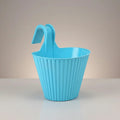 GoHooked blue plastic hanging planter with double hooks and ribbed design. Set of 3.