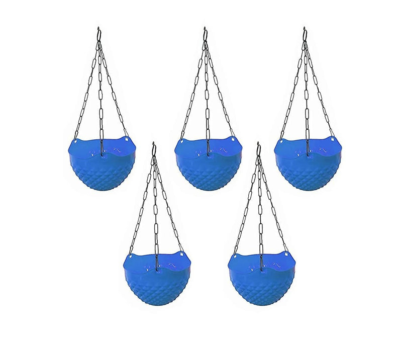 GoHooked blue plastic crystal-shaped hanging planters with metal chains, pack of 5.