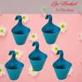 Go Hooked set of 5 teal blue plastic hanging planters with hooks. Ideal for balconies and vertical gardens.
