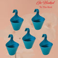 GoHooked blue plastic hanging planters (set of 5) for vertical gardens, balconies, and railing pots.