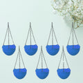 GoHooked set of 7 blue plastic crystal-shaped hanging planters with metal chains. Ideal for home garden, balcony, or patio.