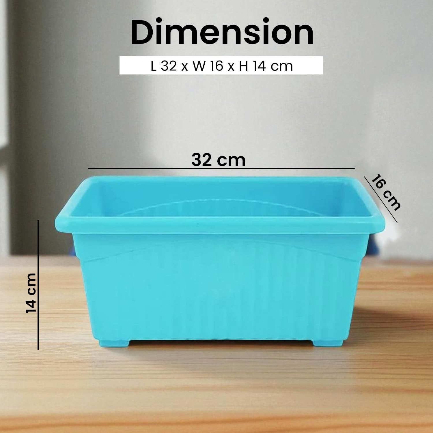 GoHooked blue rectangular plastic plant pot, 35 x 18.5 x 15 cm, durable and UV resistant for home or garden.