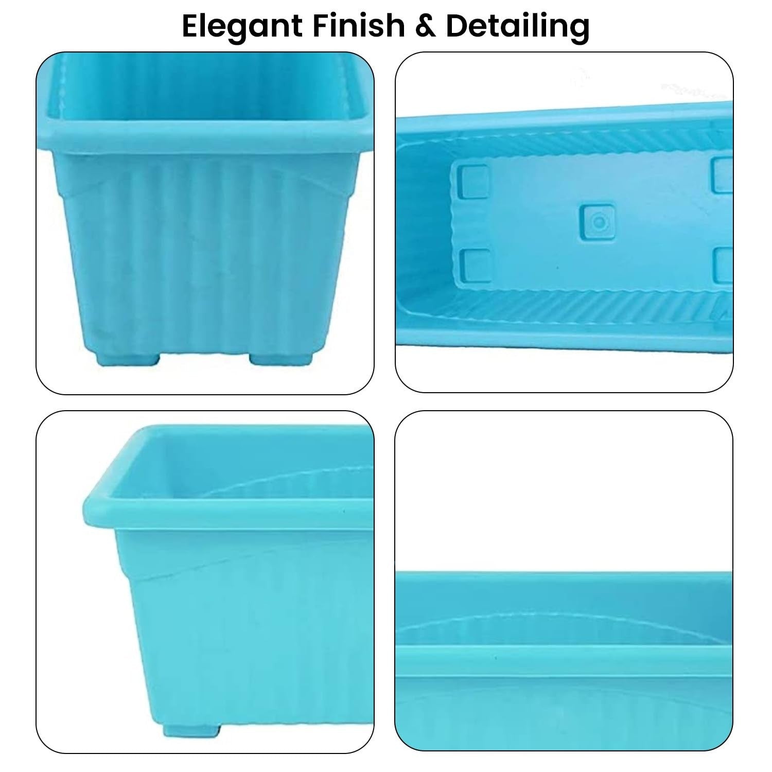 GoHooked blue rectangular plastic plant pots, 35cm, pack of 6. Durable, UV-stabilized polypropylene for indoor/outdoor use.