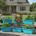 GoHooked blue rectangular plastic plant pots, 35cm, pack of 6, for home and garden use.