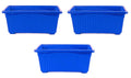 GoHooked set of 3 blue rectangular plastic plant pots with ribbed texture and rust-resistant feature.