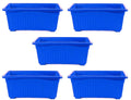 Go Hooked set of 5 blue rectangular plastic plant pots with ribbed texture and raised feet. Ideal for indoor/outdoor use.