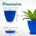 GoHooked blue diamond-patterned plastic planter pot with saucer, 6-inch size, ideal for indoor/outdoor plants.