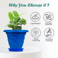 GoHooked blue plastic planter pot with saucer, 6 inch twister design for indoor/outdoor plants. Lightweight, durable, easy clean.